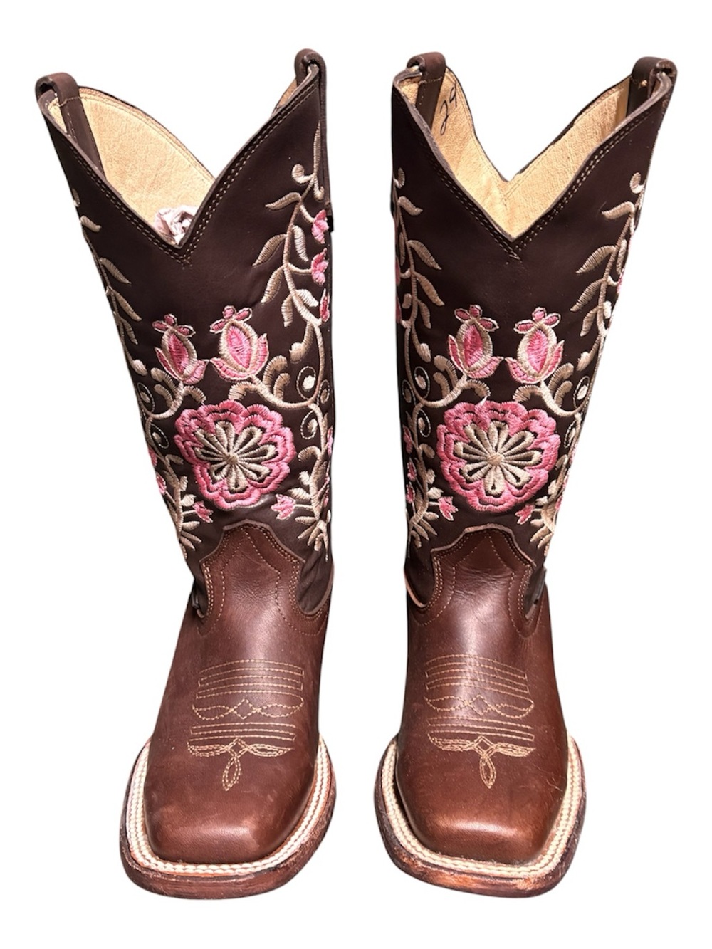 New Embroidered Floral Brown Women's Heeled Western Boots